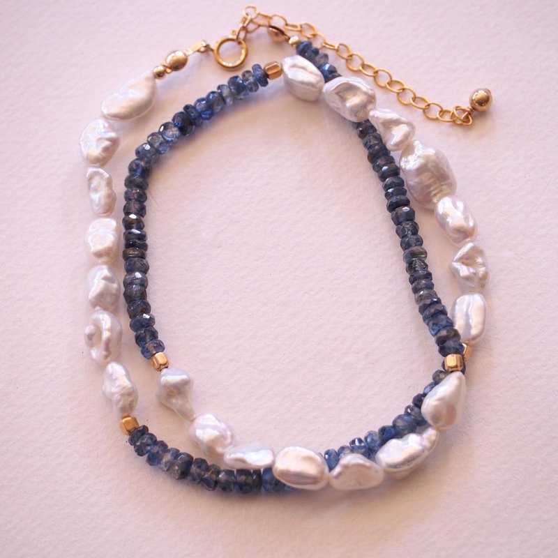 巴洛克珍珠 藍晶石 14KGF 包金項鍊 Peal Kyanite Necklace - 項鍊 - 珍珠 藍色