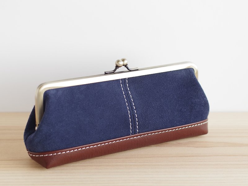 Leather purse pen case (glasses case) - Pencil Cases - Genuine Leather Blue