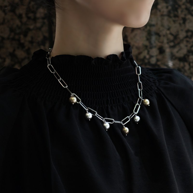 サージカルステンレス シャンパンとグレイのマンテル45cmネックレス　Ritva - 項鍊 - 寶石 銀色