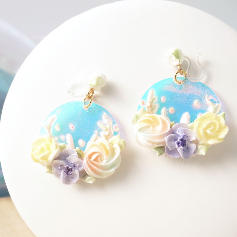 Earrings/Clip on =The Crescent - Summer Twilight= Customizable - Earrings & Clip-ons - Clay Blue