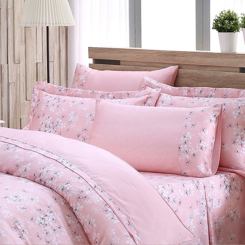 特大尺寸清新花漾(粉)-天絲兩用被床罩六件組【100%萊賽爾】 - 寢具/床單/被套 - 絲．絹 粉紅色
