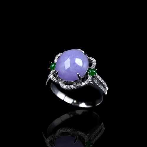 瓔珞珠寶盒 E.L.Jewelry Box 紫羅蘭翡翠蛋面戒指 18K金鑽石鑲嵌 | 天然緬甸玉翡翠A貨 | 送禮
