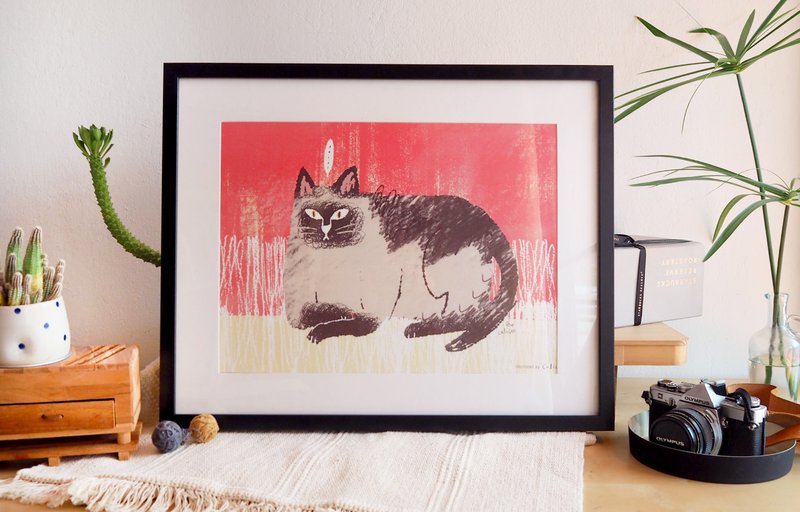 Poster Siamese cat pink - 海報/掛畫/掛布 - 紙 粉紅色