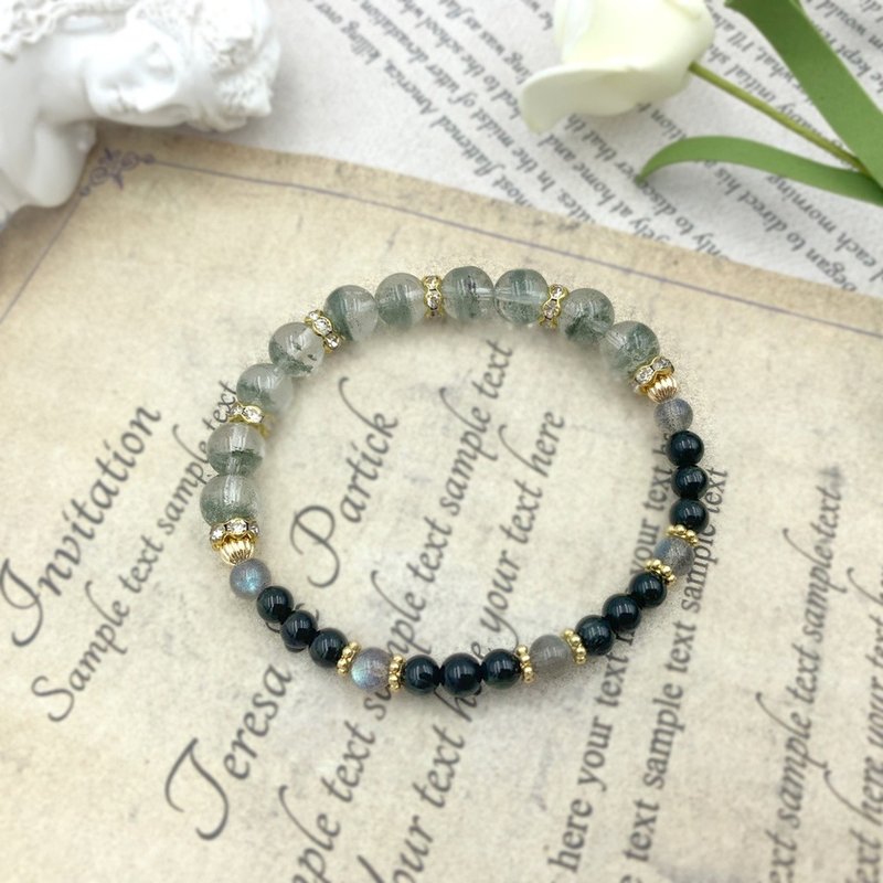 Forest of Tranquility/Green Ghost Labradorite Black Tourmaline Crystal Bracelet - สร้อยข้อมือ - วัสดุอื่นๆ สีเขียว