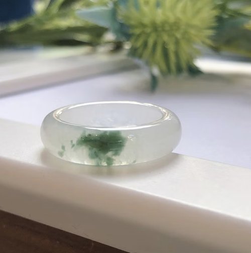 瓔珞珠寶盒 E.L.Jewelry Box 冰種飄藍花翡翠戒指戒圈 | 國際10圍 | 天然緬甸玉翡翠A貨 | 送禮