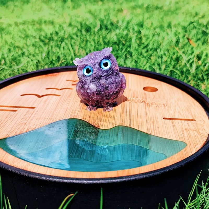 フクロウ Fortune Bird Crystal Stone Decoration Amethyst Epoxy Owl Ornament Good Luck and Happiness - Items for Display - Resin 