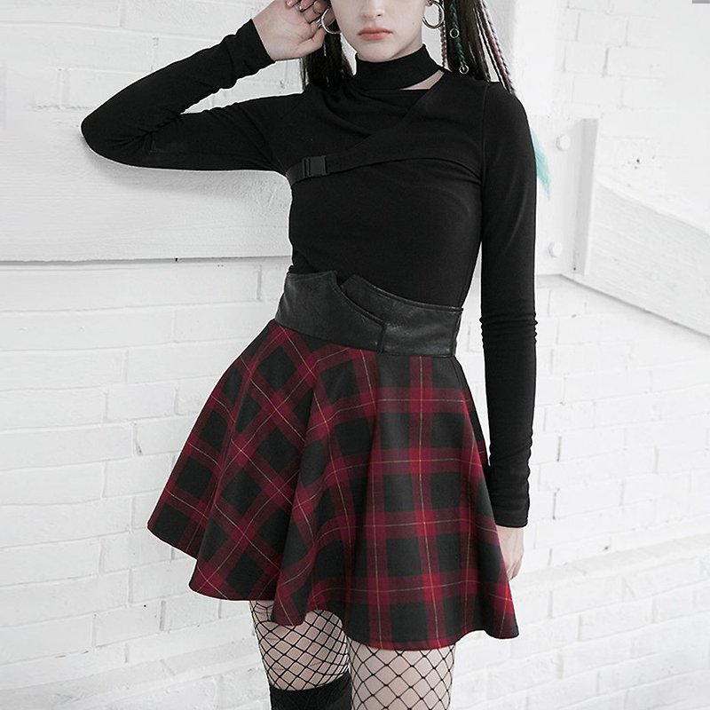 Punk Raven's Head Plaid Skirt - Skirts - Other Materials Red
