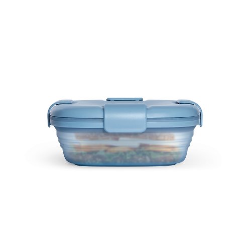Overall Stojo - 專利環保高耐熱矽膠摺疊食物盒-透明系列鋼藍色