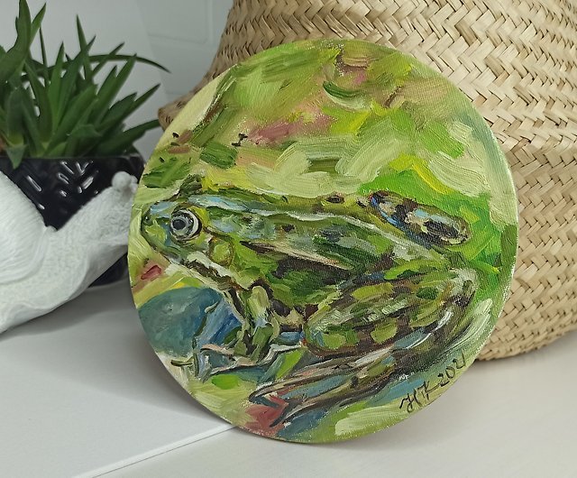 カエルの絵カエルの芸術動物の油絵オリジナルの小さなアートワークカエルの壁の芸術 ショップ Siberianmoonart ウォールデコ 壁紙 Pinkoi