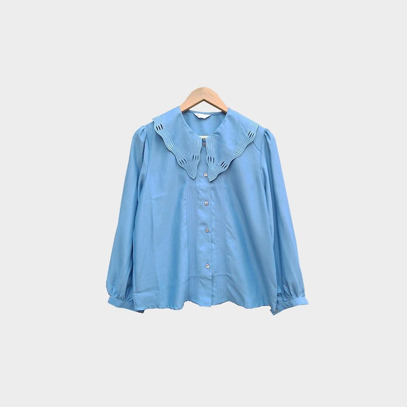 古著繡線壓紋特殊大領藍襯衫 029 - 女襯衫 - 聚酯纖維 藍色