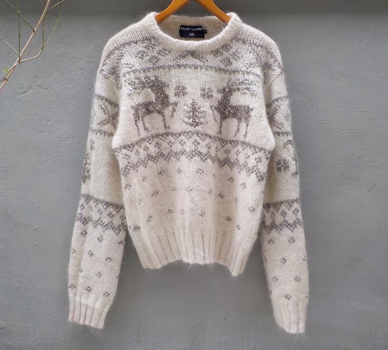 FOAK vintage Ralph Lauren sweater snow elk - สเวตเตอร์ผู้หญิง - วัสดุอื่นๆ ขาว
