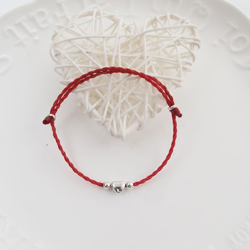 Big staff Taipa [handmade] love heart × star red line wax rope bracelet peach blossom lucky - สร้อยข้อมือ - เงินแท้ หลากหลายสี