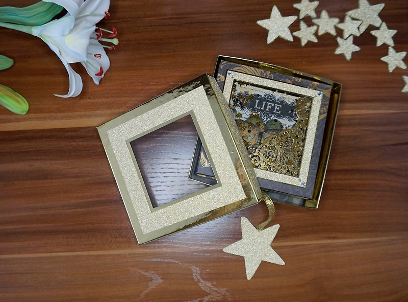 Black & Gold Mini Photo Album with Transparent Shaker & Gift Box - Photo Albums & Books - Paper Black