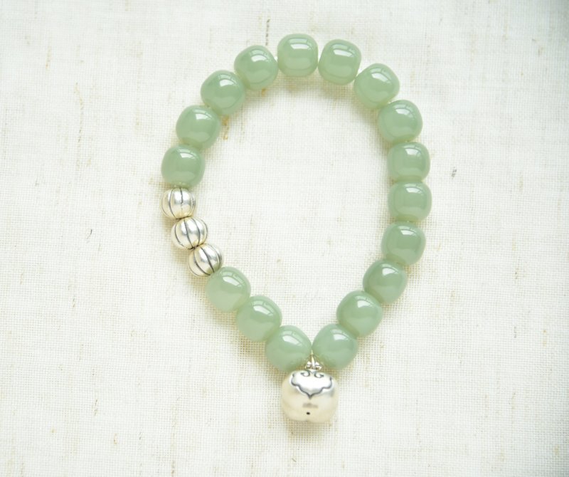 [Runyu] Natural Hetian jade Xinjiang Qiemo blue green white jade large size Silver bracelet - Bracelets - Jade Green