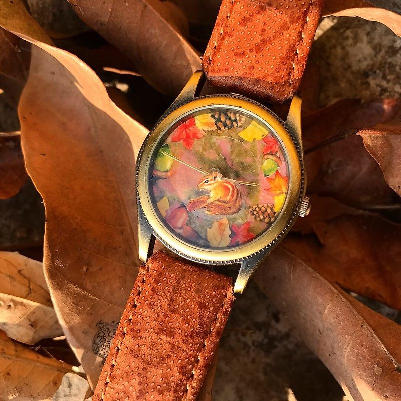 [失われたと見つける]自然な石深い秋リスの腕時計 - 腕時計 - 宝石 グリーン