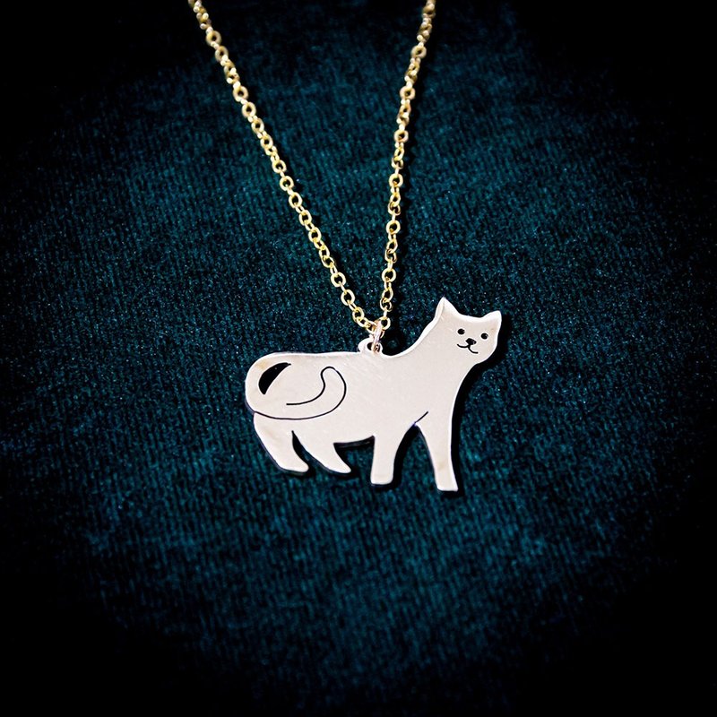 Abstract cute cat pendant - 項鍊 - 銅/黃銅 銀色