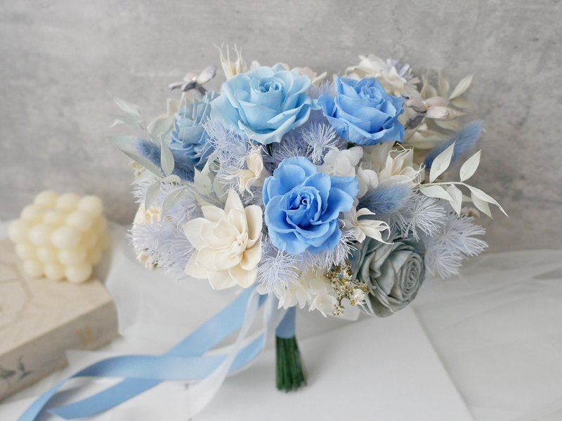 自然型不凋捧花【蔚藍海洋】永生捧花/拍婚紗/婚禮捧花 - 乾燥花/永生花 - 植物．花 藍色