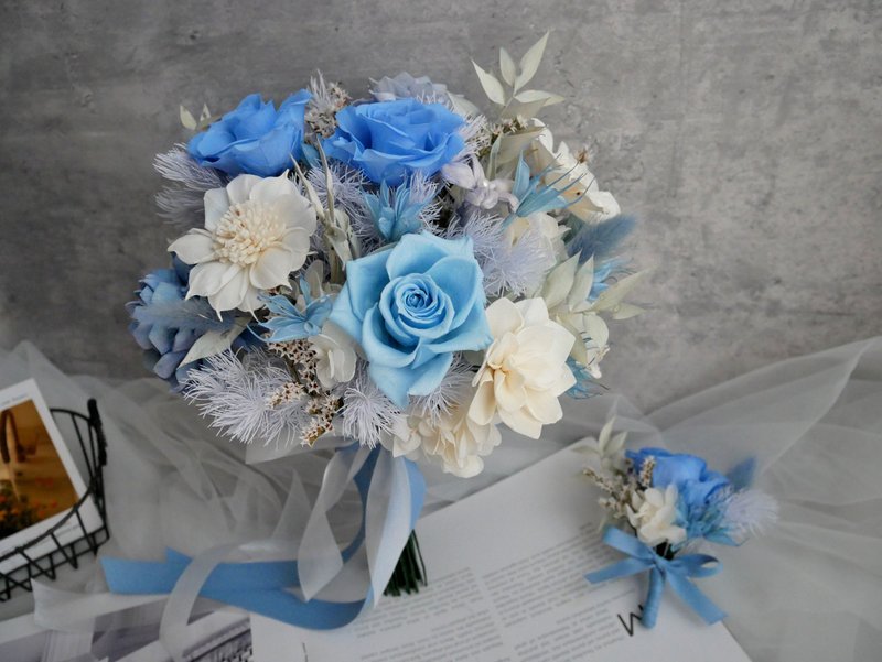 自然型不凋捧花【蔚藍海洋】永生捧花/拍婚紗/婚禮捧花 - 乾燥花/永生花 - 植物．花 藍色