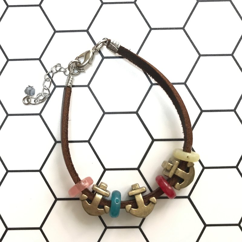 Thai Motta Design-Wishing Anchor‧Leather Rope Fun Metal Bracelet - Bracelets - Other Materials 