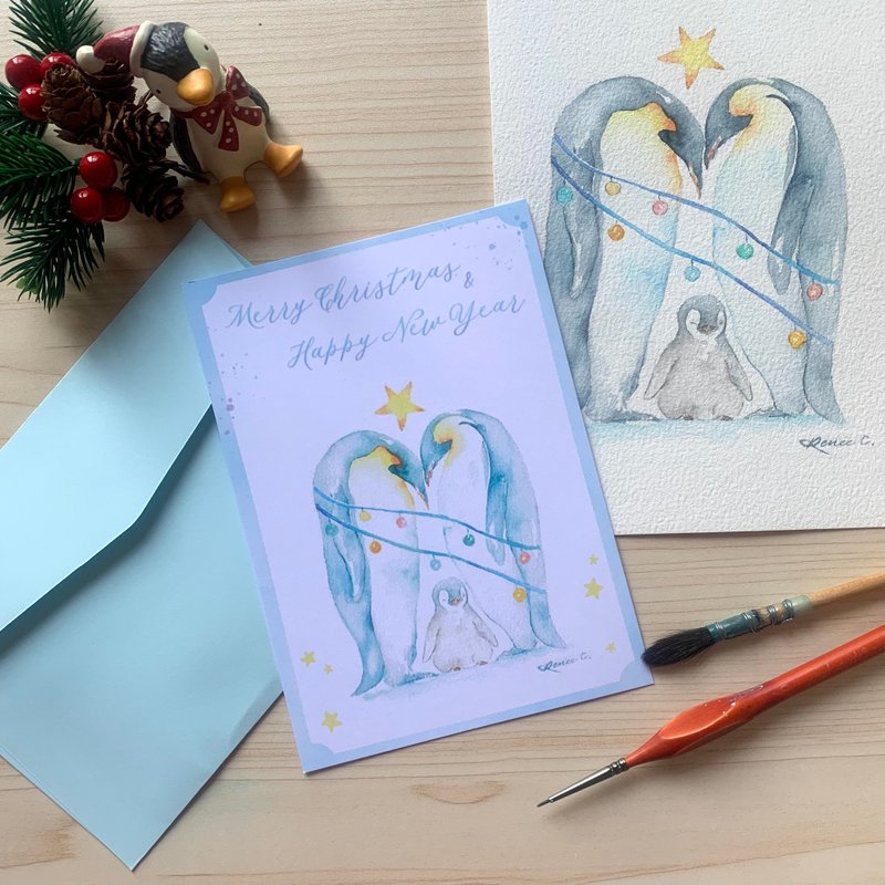 Arctic series christmas card - Penguin include envelope - Cards & Postcards - Paper Blue