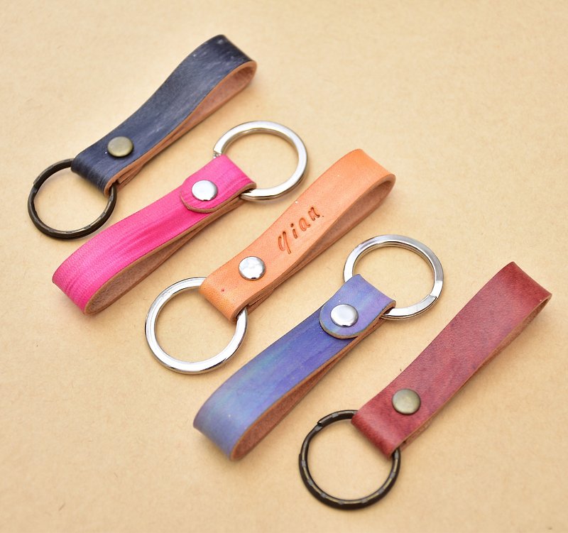 Leather handmade key ring X free lettering - Keychains - Genuine Leather Multicolor