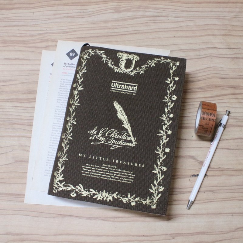 Ultrahard Bookplate Book Cover Series- Quill Pen (Green Coffee) - ปกหนังสือ - ผ้าฝ้าย/ผ้าลินิน สีเขียว