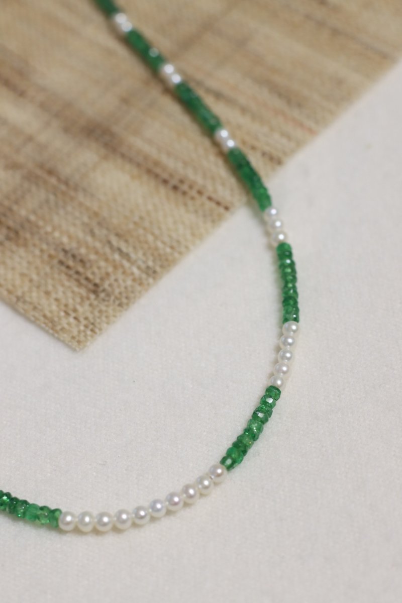 Prairie Tsavorite Pearl 18k Necklace - Necklaces - Precious Metals Green