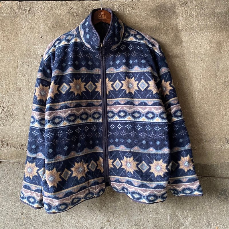 --Vintage--Snowflake Totem Reversible Polar Fleece Jacket fleece - Men's Coats & Jackets - Other Materials Blue