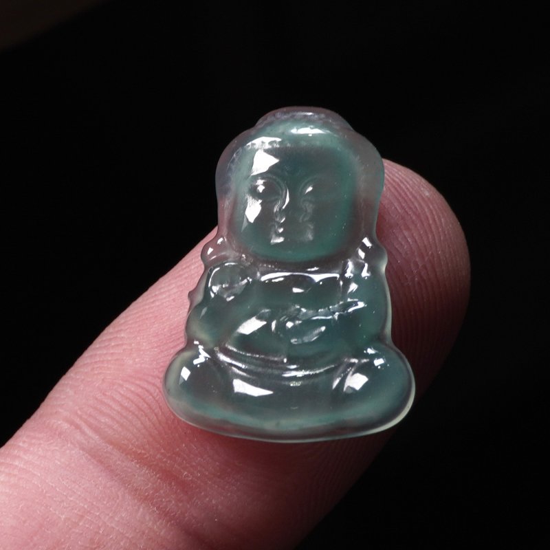 Ice Blue Water Jade Baby Buddha | Natural Grade A Jadeite | Gift - สร้อยคอ - หยก สีเขียว