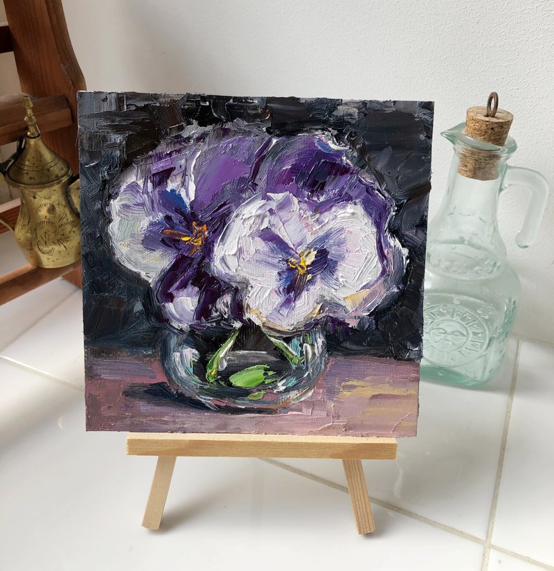 Pansies Painting Wall Decor 油畫原作 Original Birth Flowers Art - 掛牆畫/海報 - 其他材質 多色