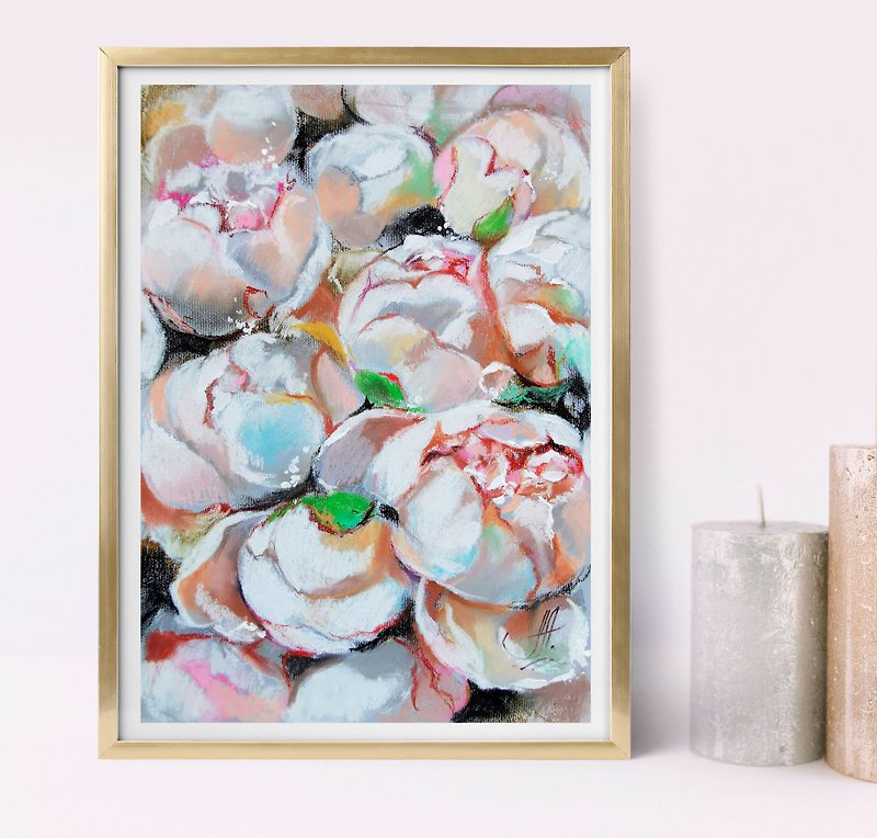 Original pastel drawing. Floral painting on paper - Wall Décor - Other Materials Pink