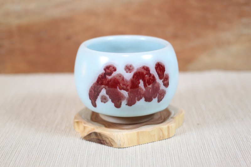 【送禮好物】汝窯銅紅 牛血紅 大圓融杯 名家葉敏祥手作 - 茶壺/茶杯/茶具 - 陶 