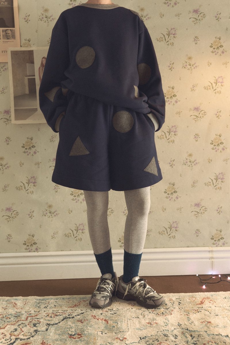 深藍色三角形圈圈五分褲 - 長褲/短褲 - 棉．麻 藍色