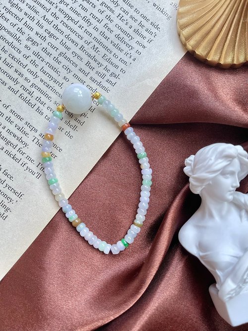 翡翠設計館 / 賞翠•玩翠 EXE Jewelry 淡紫帶綠大玉圓翡翠配冰多採算盤玉珠手串 手鍊|天然緬甸翡翠