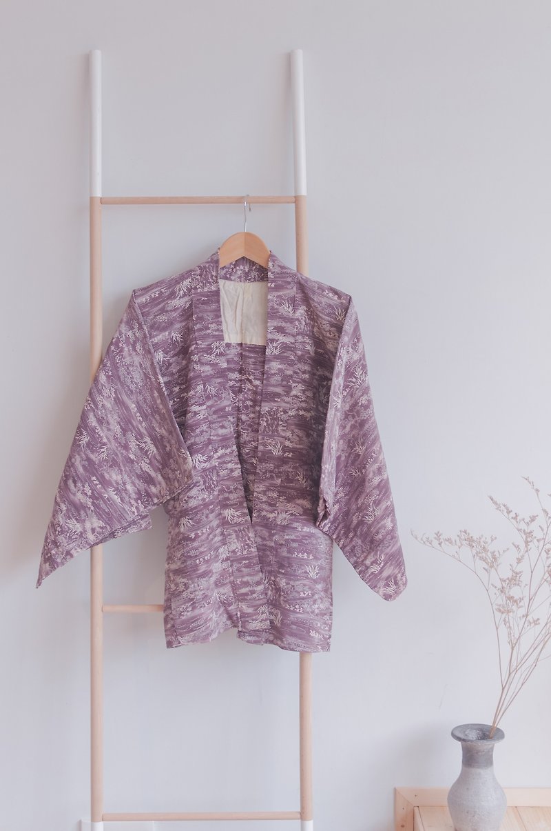 Kimono / Violet and White River Haori - เสื้อแจ็คเก็ต - ผ้าไหม สีม่วง