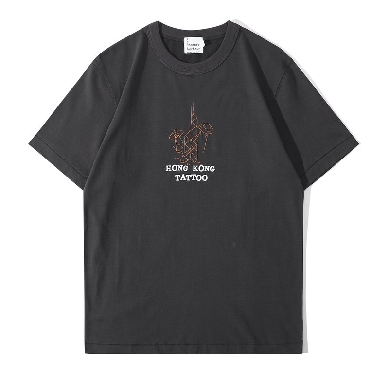 Incense Harbour Hong Kong Tatto 刺繡棉質 T-shirt - UFO -灰色 - 帽T/大學T - 棉．麻 灰色
