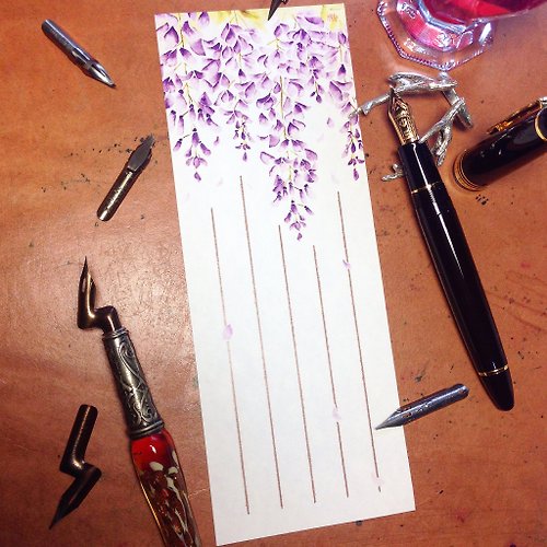 朧。 一筆花箋~墨水染畫-紫藤花-(一包20張入)