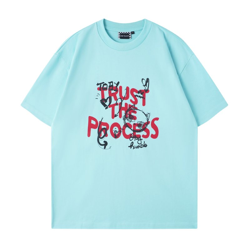 TRUST THE PROCESS 寬版 短袖T by Toby Black - 帽T/大學T - 棉．麻 藍色
