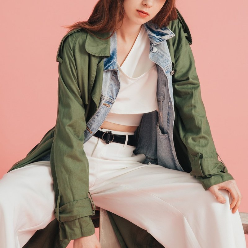 輕棉軍式風衣(苔綠色)│Who Cares 台灣服飾品牌 - 女大衣/外套 - 其他材質 綠色