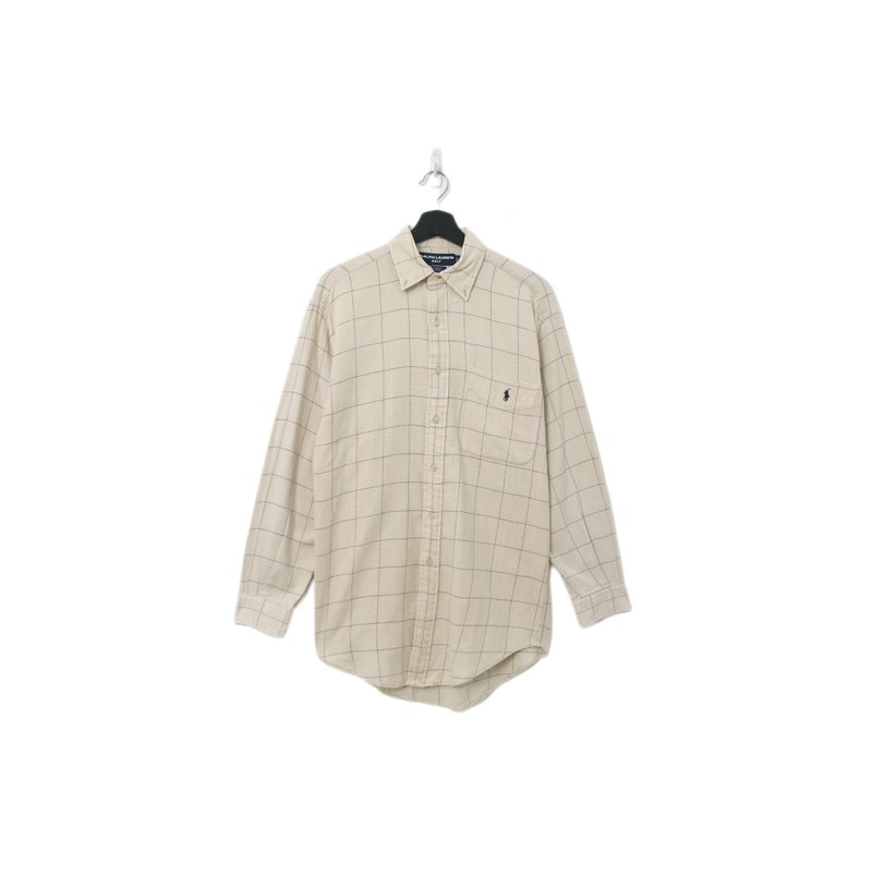 Back to Green-品牌襯衫 Polo米白色線條 LP-23//vintage shirt - 男襯衫/休閒襯衫 - 棉．麻 
