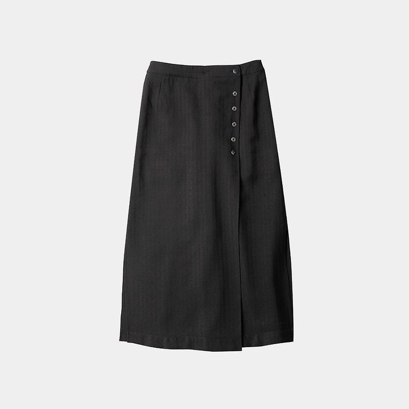 Single-breasted retro slit skirt in the long straight small black dress No.573 - กระโปรง - วัสดุอื่นๆ สีดำ