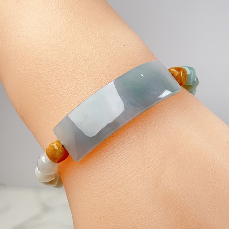 Ice jade Wushi brand design hand bead bracelet | Natural Burmese jade A grade jade | Gift giving - Bracelets - Jade Multicolor