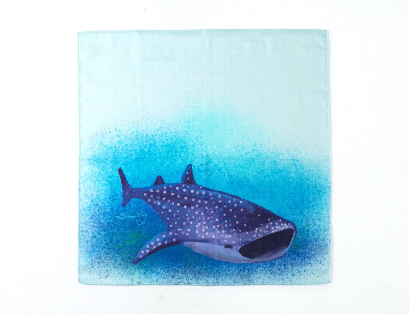 大巾魚。豆腐鯊。大小手帕 - 手帕 - 棉．麻 藍色