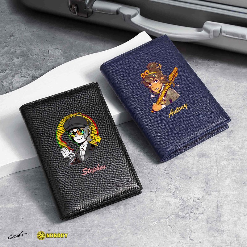Nobody限量版 周星馳電影 NFT 客製化刻字 RFID皮革護照套 (2色) - 皮夾/長短夾/錢包 - 真皮 黑色