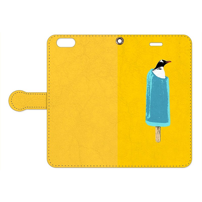 Notebook type iPhone case / cool biz penguin - เคส/ซองมือถือ - หนังแท้ สีเหลือง