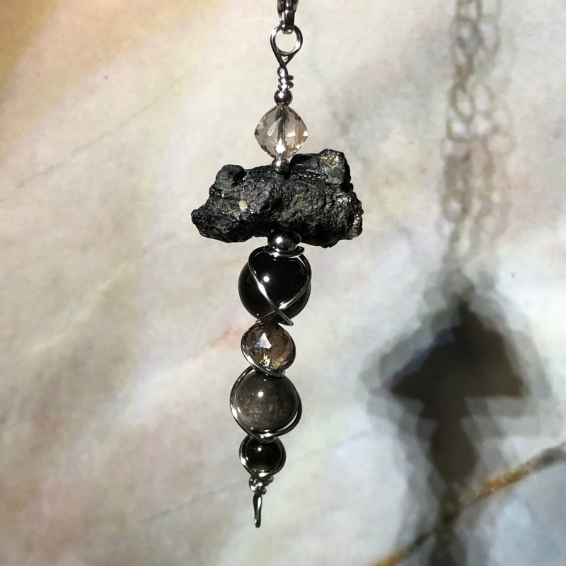 Black tourmaline ore pendulum crystal pendulum - Necklaces - Stone Black