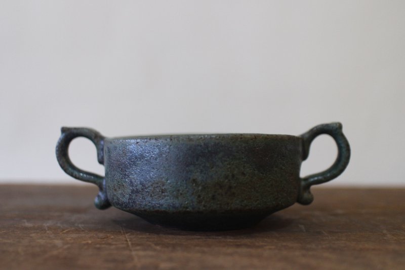 青銅綠雙耳碗 甜點碗 - 碗 - 陶 綠色