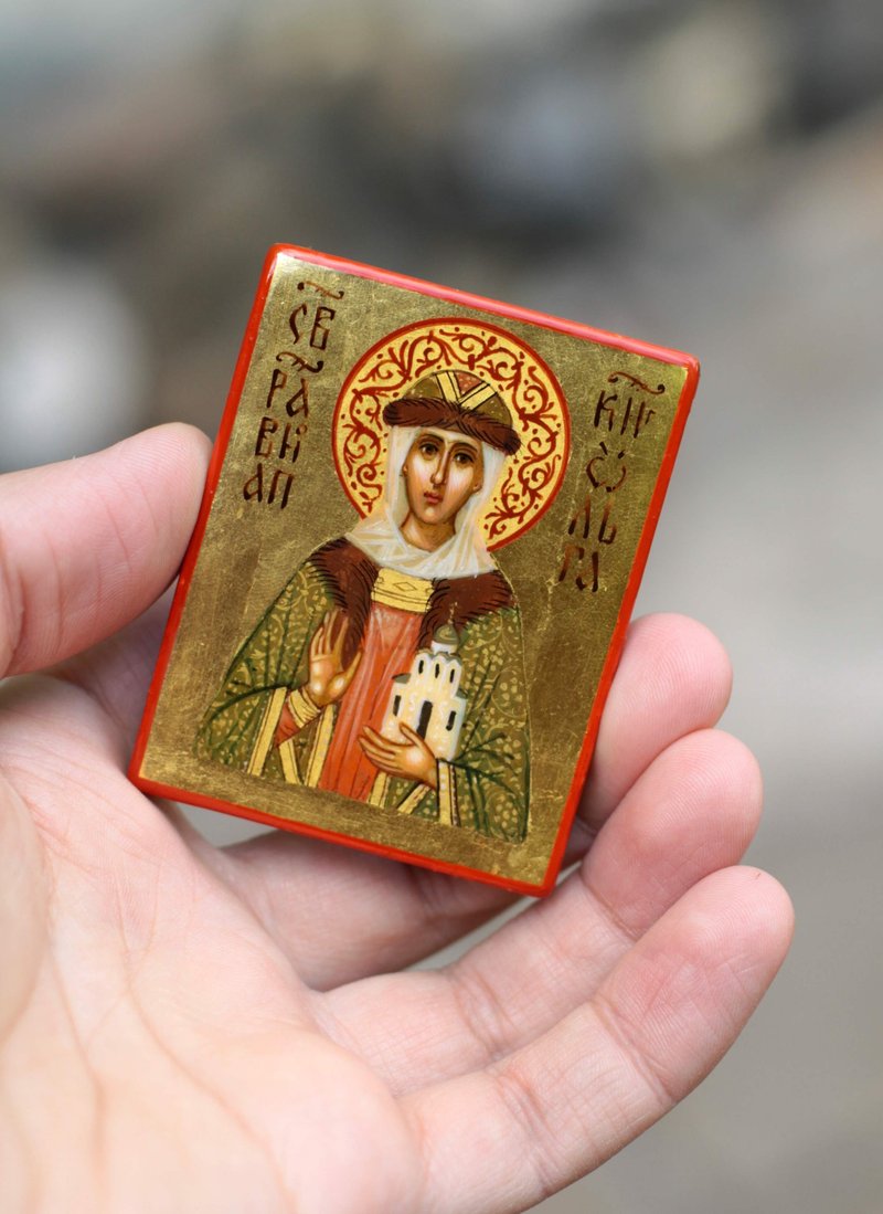 hand painted orthodox wood icon Holy Princess Olga - 其他 - 木頭 綠色