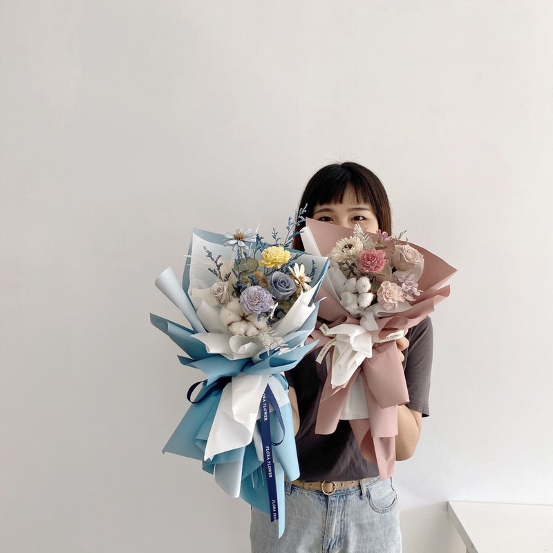 Flora Flower dry bouquet - kapok blue pink - ช่อดอกไม้แห้ง - พืช/ดอกไม้ 