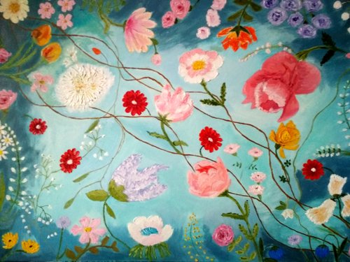 tanycollection Made to order. Original oil painting Flying flowers. 50x70 cm. Unframed